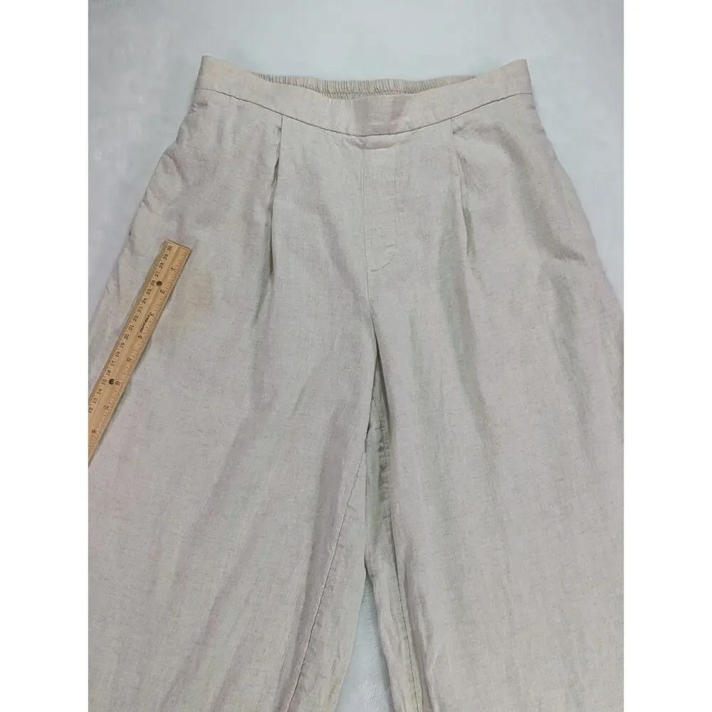 Banana Republic Womens Small Beige Linen Blend Wide Leg Cropped Elastic Pants